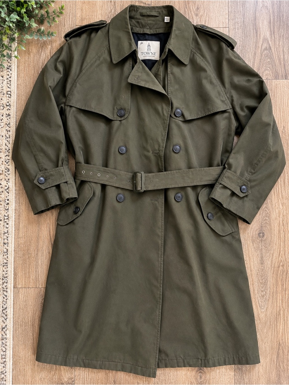 Vintage London Fog Towne Men’s 42 Short Olive Trench Heavy Coat Lined